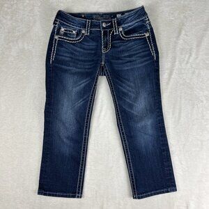 Miss Me Jeans Womens 27 Signature Cuffed Capri Embroidered Thick Stitch Bling